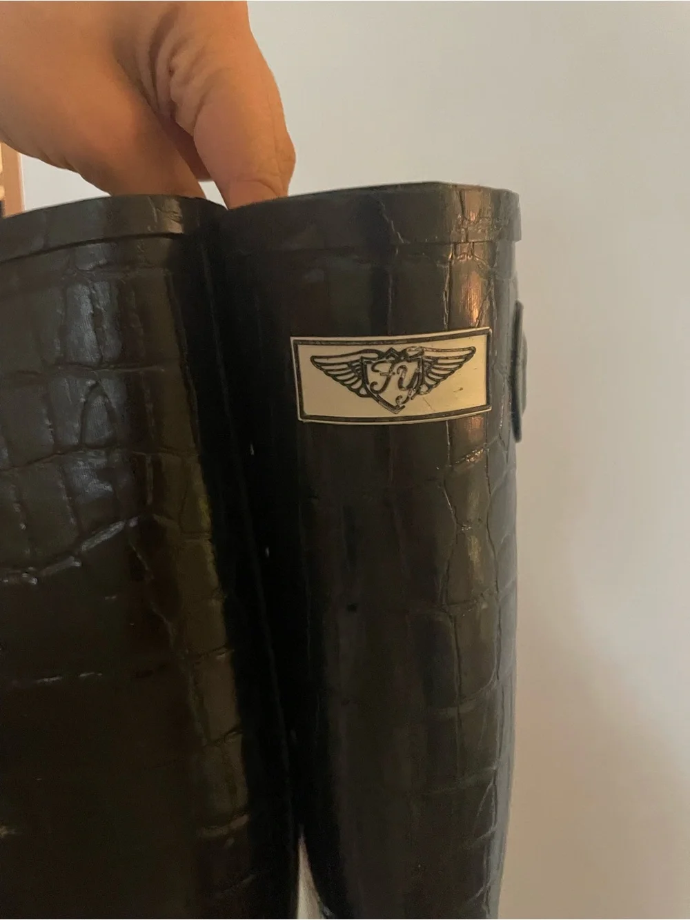 Forever Young Black Croc-Embossed Waterproof Rain Boots